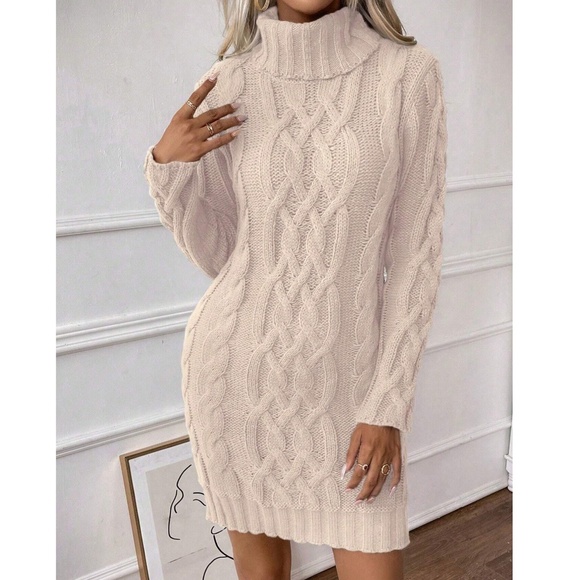 Dresses & Skirts - Cozy Solid Turtleneck Chunky Knit Sweater Dress